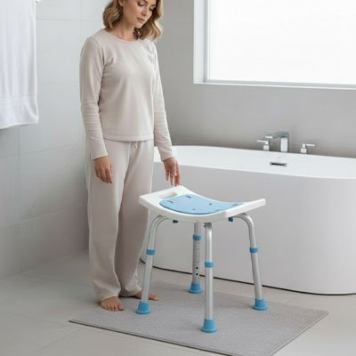 Tabouret douche femme regarde siège acheter sécurité séniores