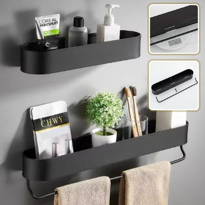 Douche etagere noir double avec detail porte serviette eleganceetage