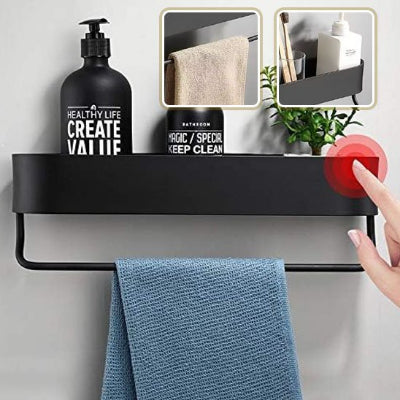 Douche etagere noir simple avec produit serviette eleganceetage