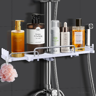 Etagere telescopique douche Blanche avec produit extensible organizplus