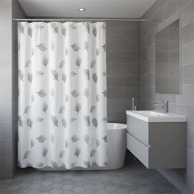 Rideau de douche blanc avec motif feuille anti-moisissure
