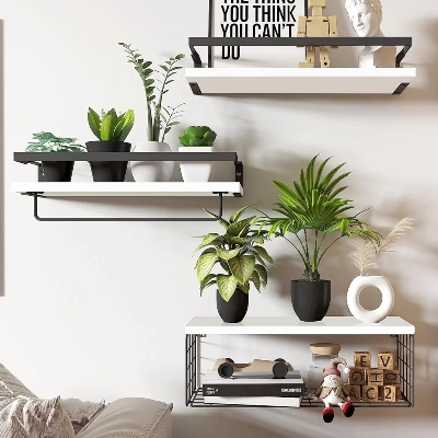 Étagère pour salle de bain avec decore plante BoisMetalElegance