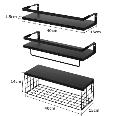 Étagère pour salle de bain noir avec dimension BoisMetalElegance
